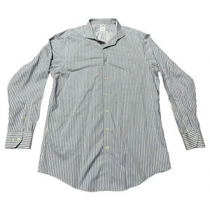 Brooks Brothers Dress Shirt Mens 17-6/7 Blue Pink White‎ Stripe Regent Button Up